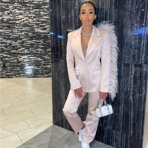 House of CB Blush Pink Feather-Trimmed Suit
